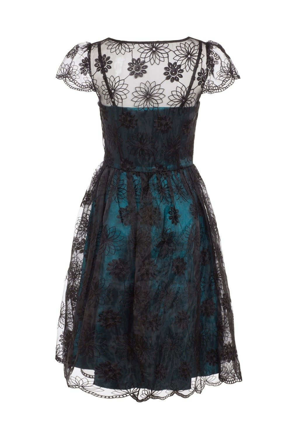 VOODOO VIXEN RETRO PIN UP 50s MAY TEAL LACE OVERLAY TAFFETA BLUE DRESS DRA8085