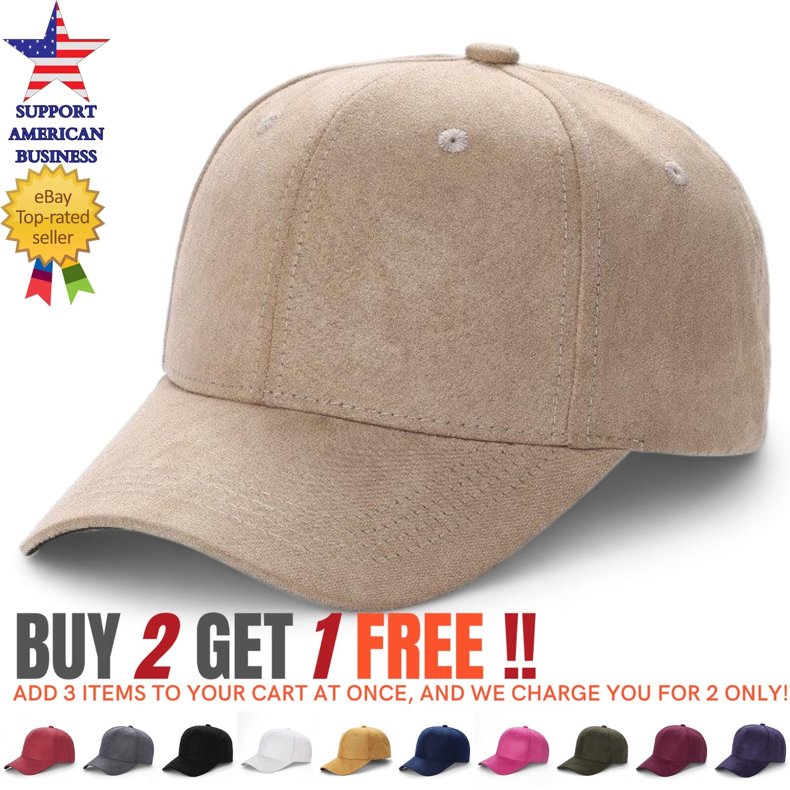 Suede Hat Baseball Cap Classic Adjustable Curved Visor Solid Plain Blank Dad Men