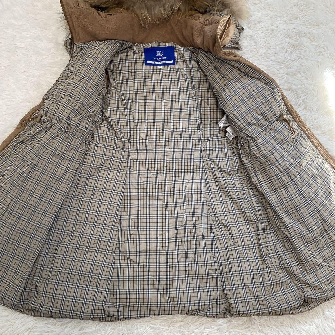 Burberry Blue Label down coat with raccoon Nova check pattern size 38