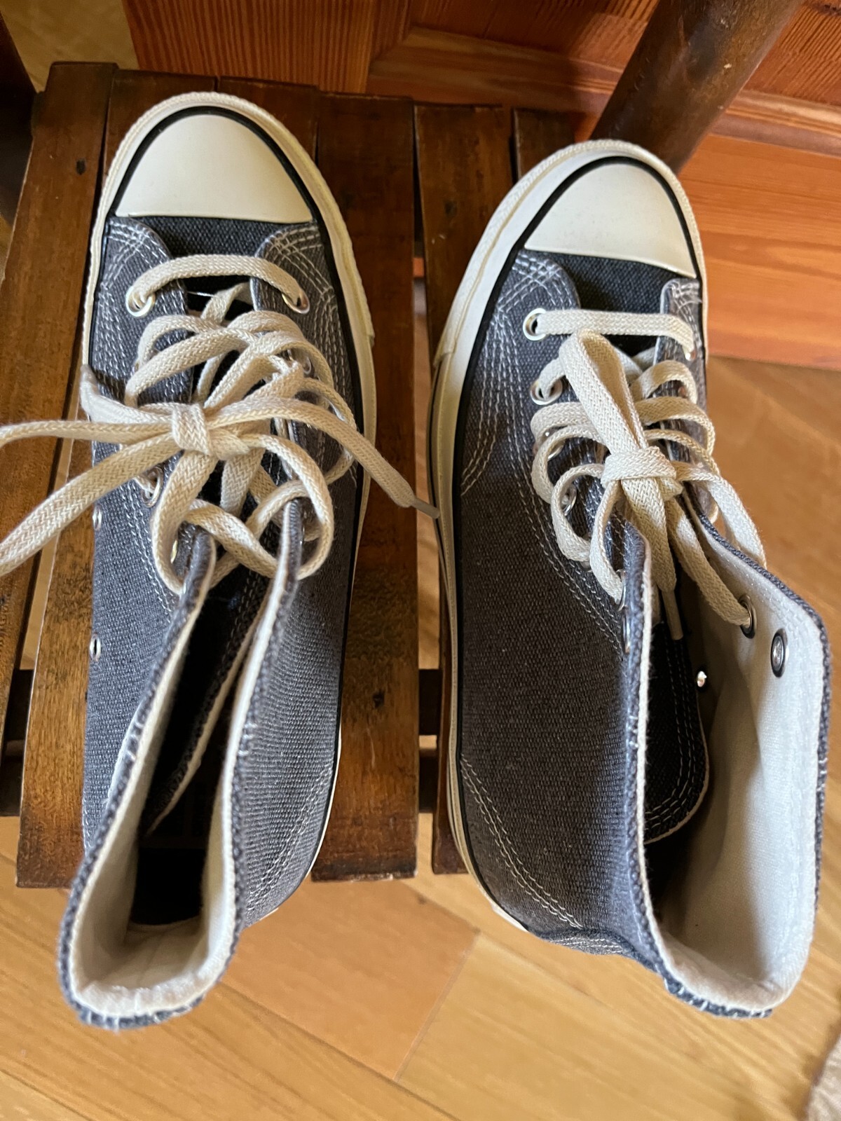 Chuck Taylor Converse Gray Blue Denim w Cream High Top Tennis Shoes Women’s Size