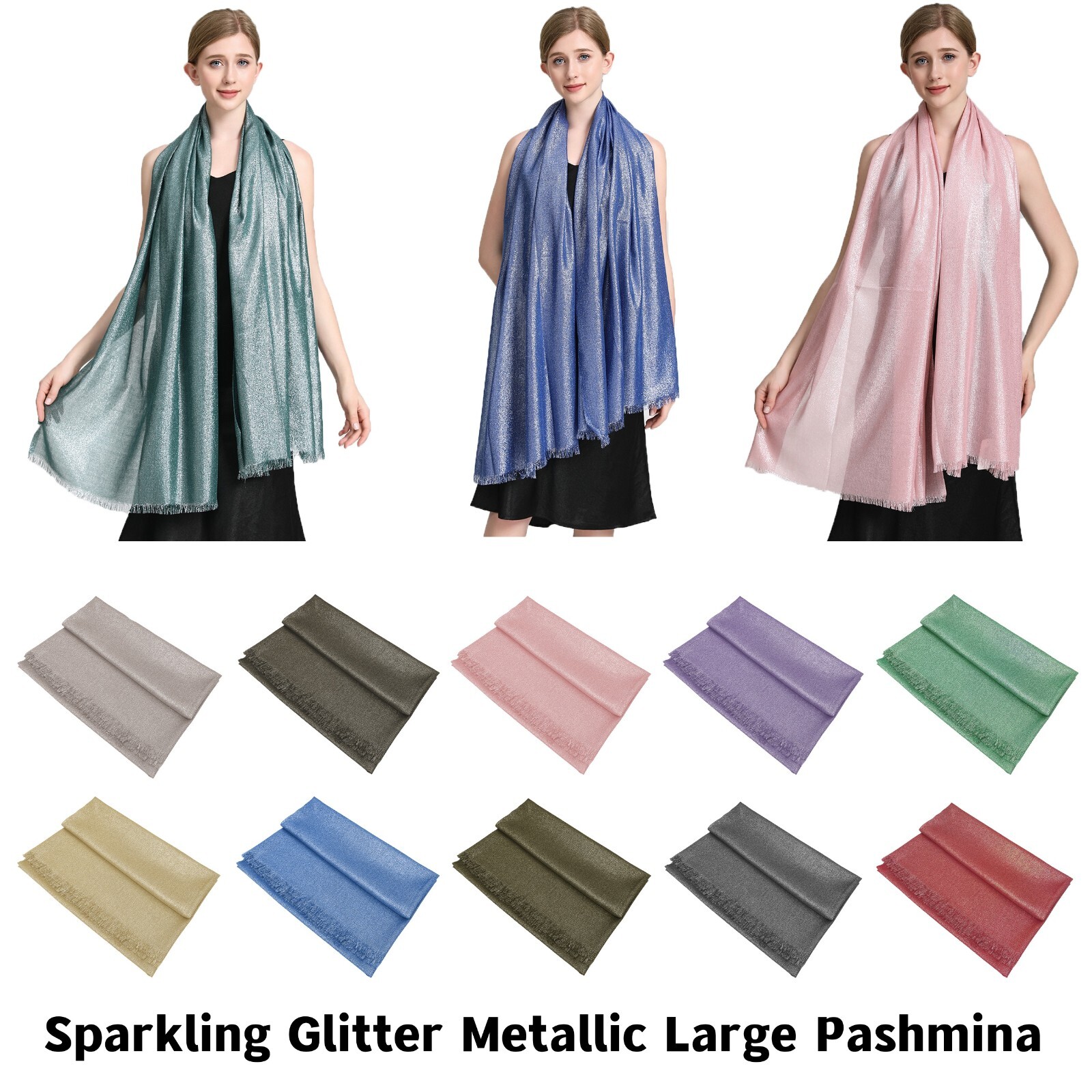 Womens Pashmina Silky Sparkling Glitter Metallic Large Shawl Wrap Wedding Scarf