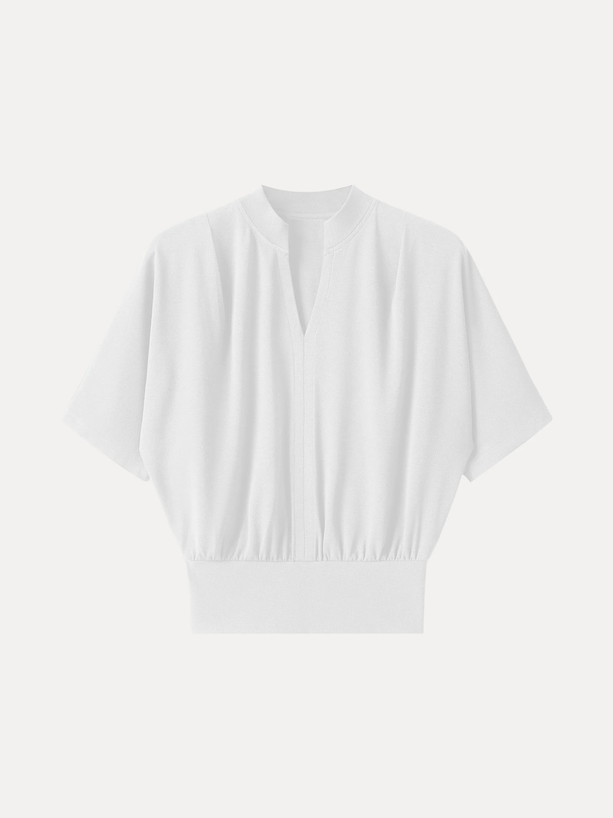 OGL Stand Collar V-Neck Short Sleeve Top