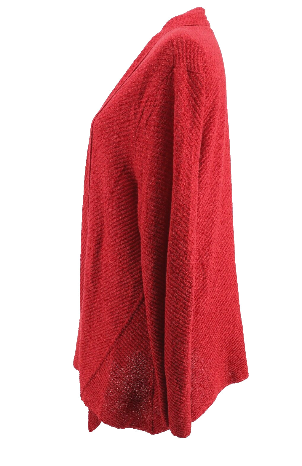 Eileen Fisher All Wool Cardigan Womens 1X Red Knit Open Draped Textured Sweater