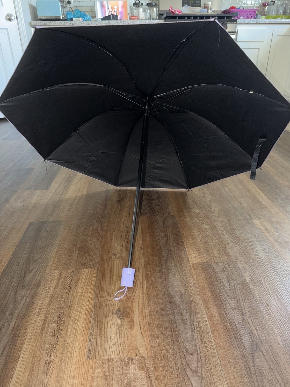 Sanrio Kuromi Compact Folding Umbrella Purple/Pink Hearts Black Interior