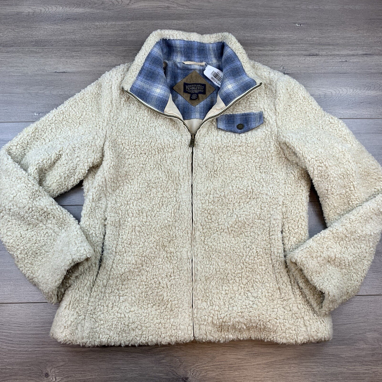 NWT Pendleton Full Zip Sherpa Jacket Women’s Small Beige Fleece Deep Pile Teddy