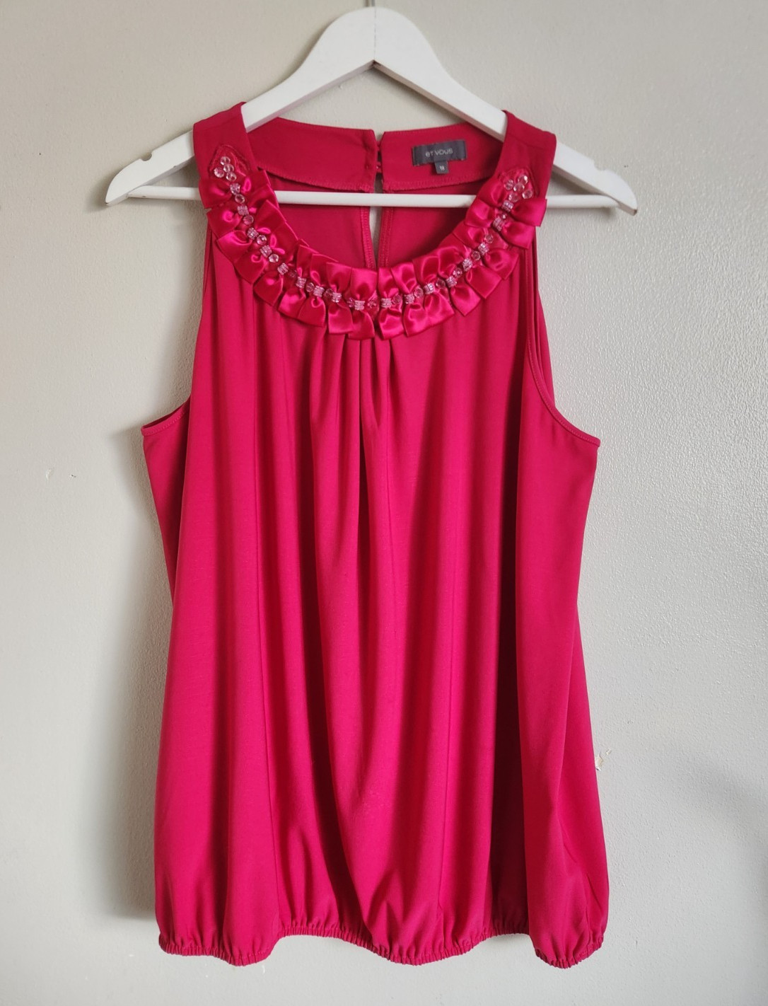 Womens Matalan Et Vous Fuschia Pink Sleeveless Blouse Bow Trim Top Size 18