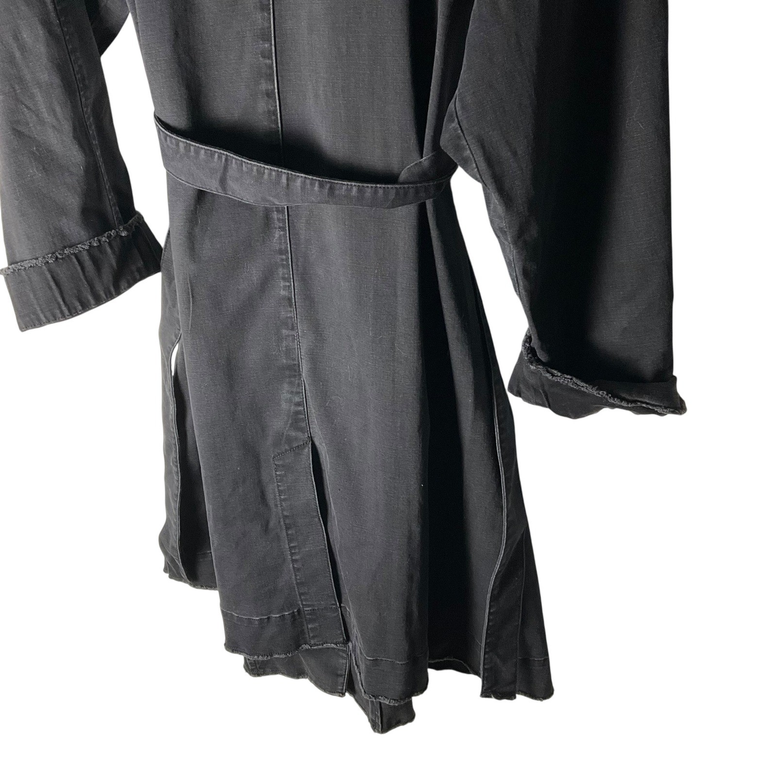 LOGO by Lori Goldstein Denim Belted Trench Coat A629604 Black Size Large NEW