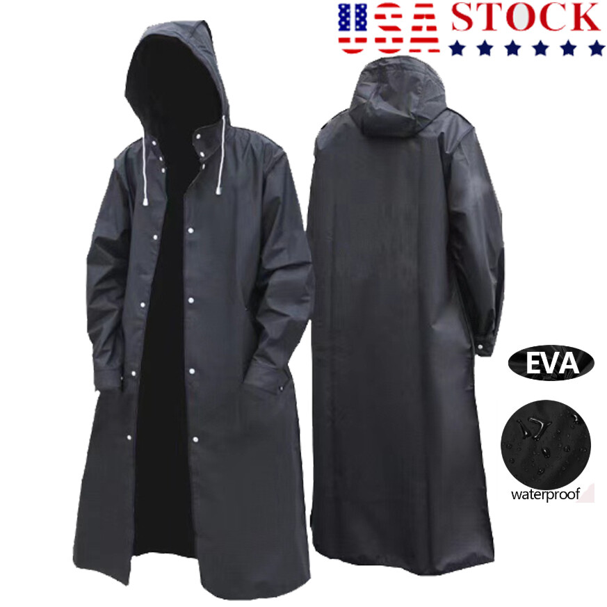 Men Women Waterproof Jacket Raincoat Rain Coat Hooded Poncho Rainwear Black