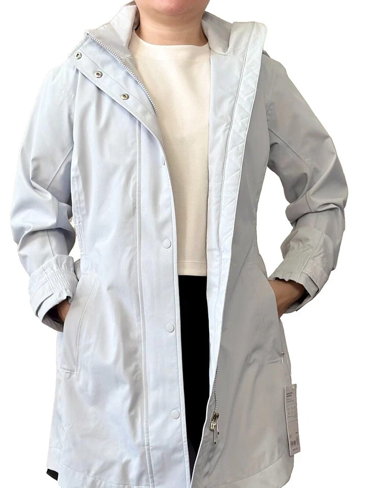 Athleta 1X RAINOUT Sutro Long Trench Jacket Snowfall Blue Waterproof #531123