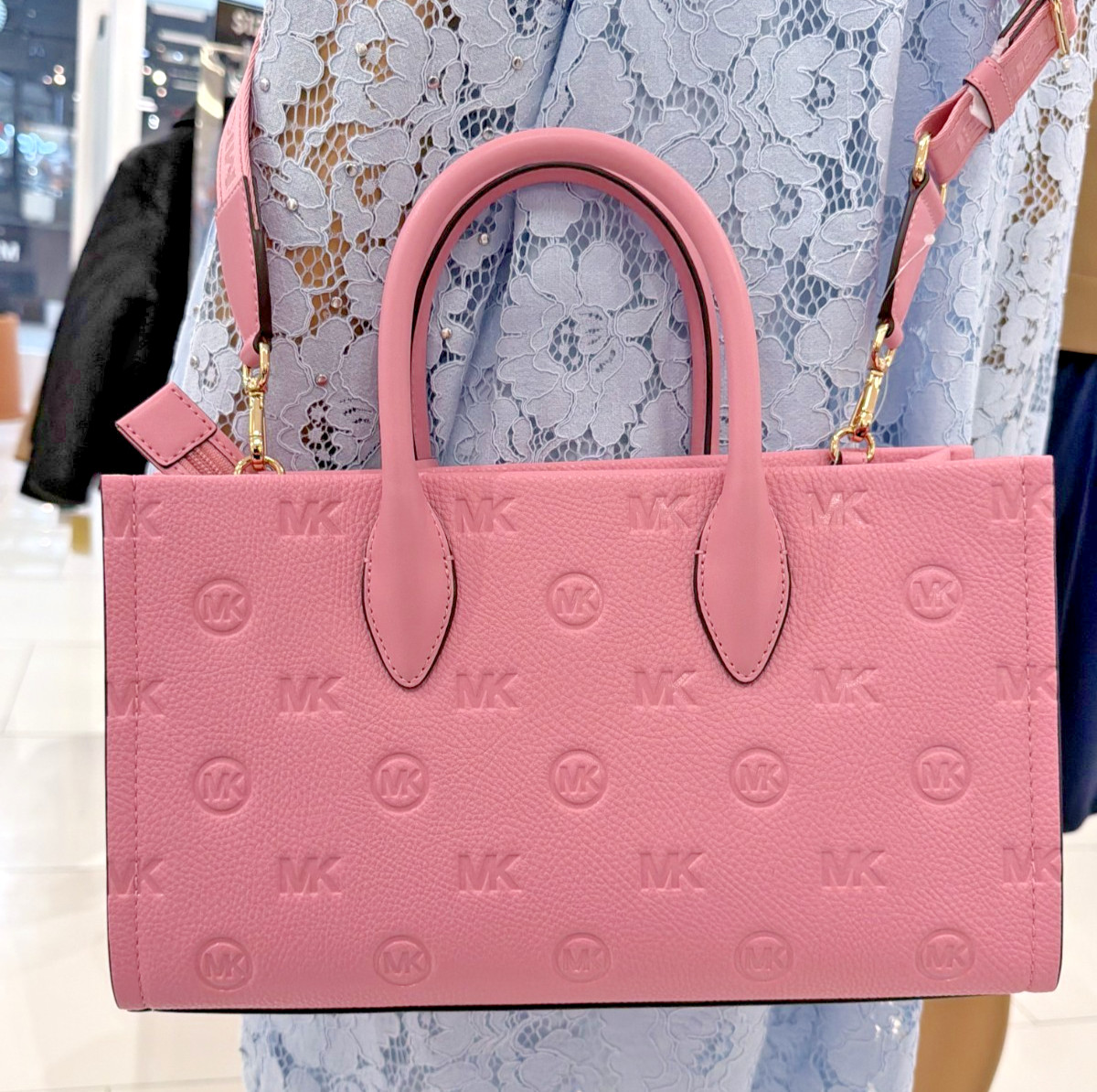 Michael Kors Mirella Medium Top Zip Satchel Powder Pink Carnation