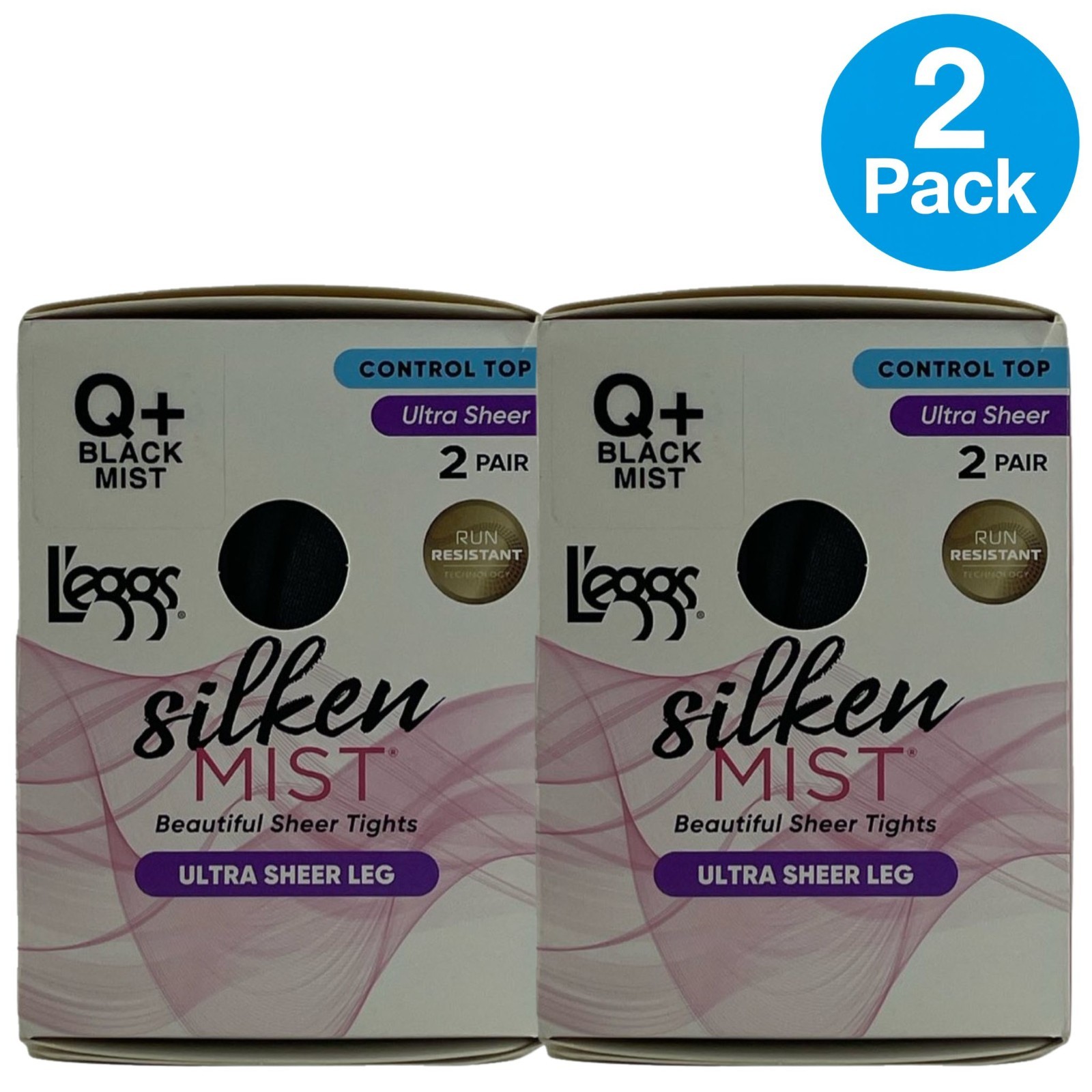 L’eggs Silken Mist Control Top Ultra Sheer Tights Black Mist Size Q+ 2 Pack New