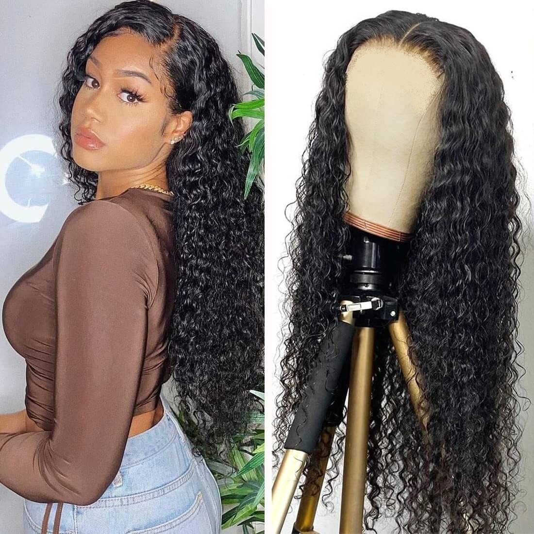 USA Human Hair Quality Wigs Womens Brazilian Human Long Curly Wavy Hair Wigs USA