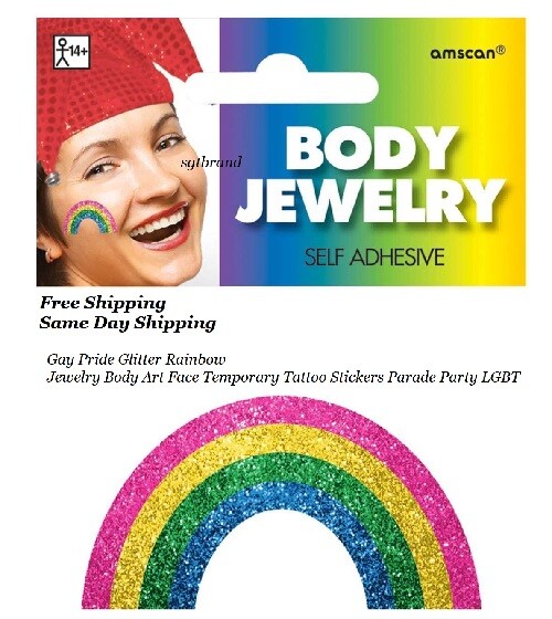 Gay Pride Glitter Rainbow Jewelry Body Art Temporary Tattoo Parade Party LGBT