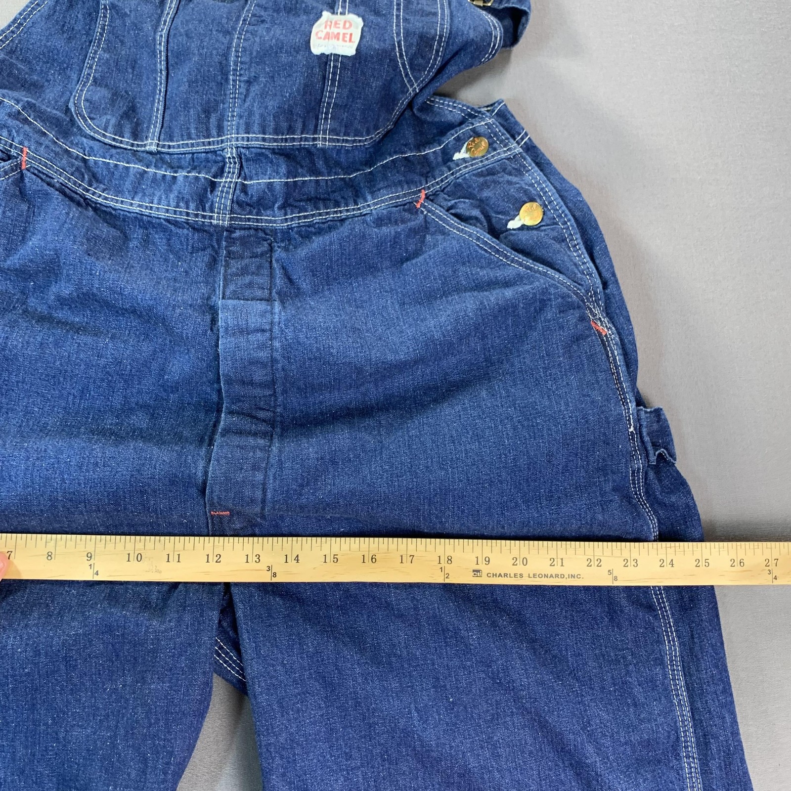 VTG Red Camel Sanforized Bib Overall Men 36×27 Blue Denim Workwear Carpenter 50s