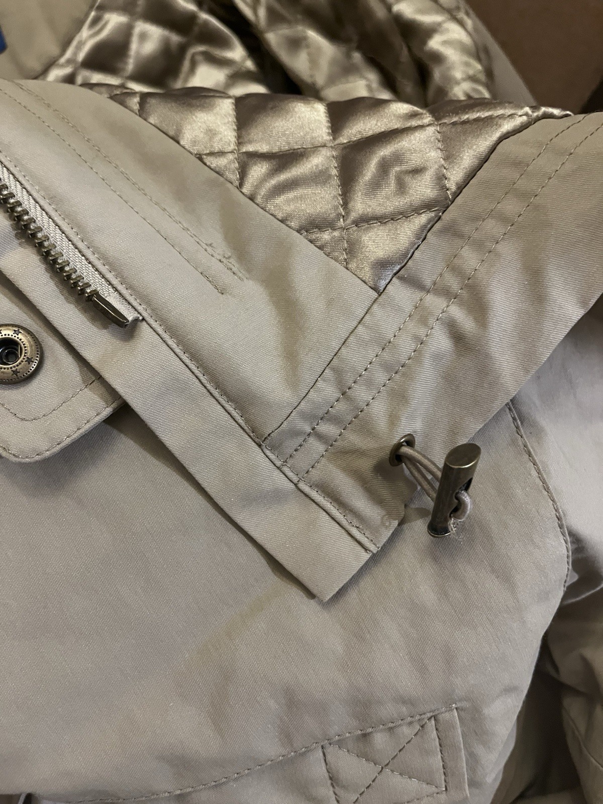 Pendleton Belted Beige Parka Real USA Coyote Fur Hood Quilted Lining Sz Xl