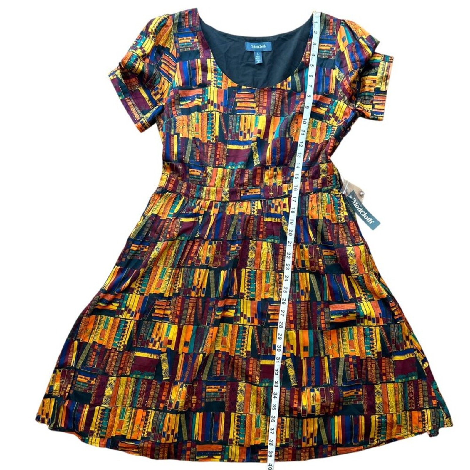 ModCloth Large Dress Cotton Retro Fall 50s Library Book Lover Pinup Fit Flare