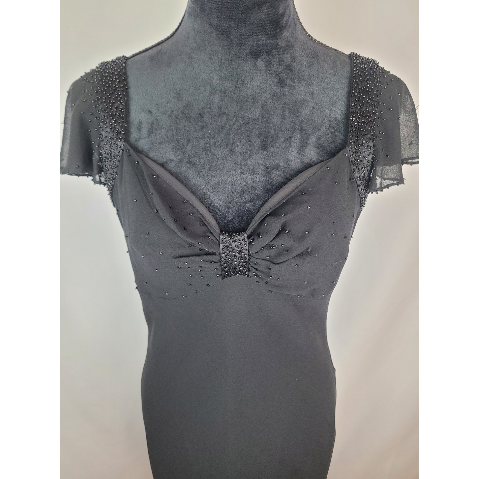 Jones New York Regency Silk Beaded Accent Evening Gown Dress Black Womens 10