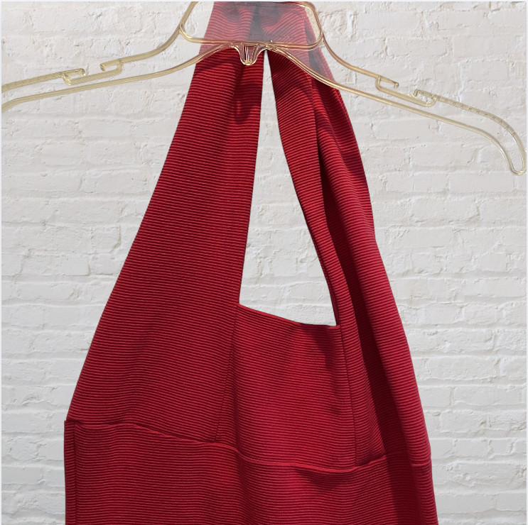 DAVID BENJAMIN COLLECTION — Halter Dress, Red, Backless, Form Fitting, Stretch