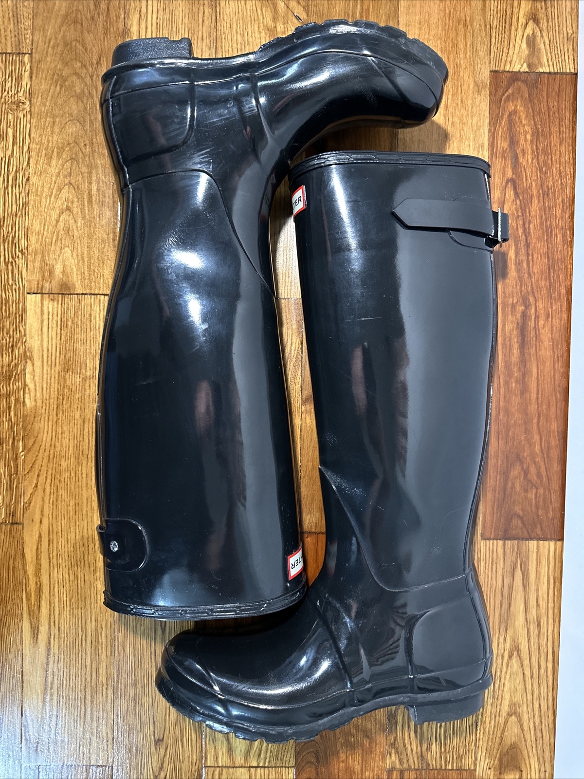 Hunter Original Women’s Black Adjustable Gloss Rain Boots 22in, Black, US Size 8