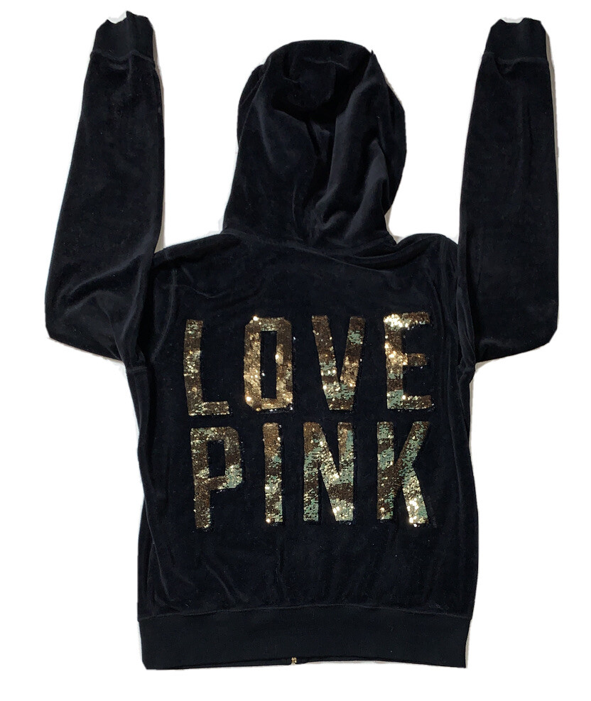 Preowned- PINK Full Zip Athlesiure Sequins Logo Hoodie Womens (Size M)