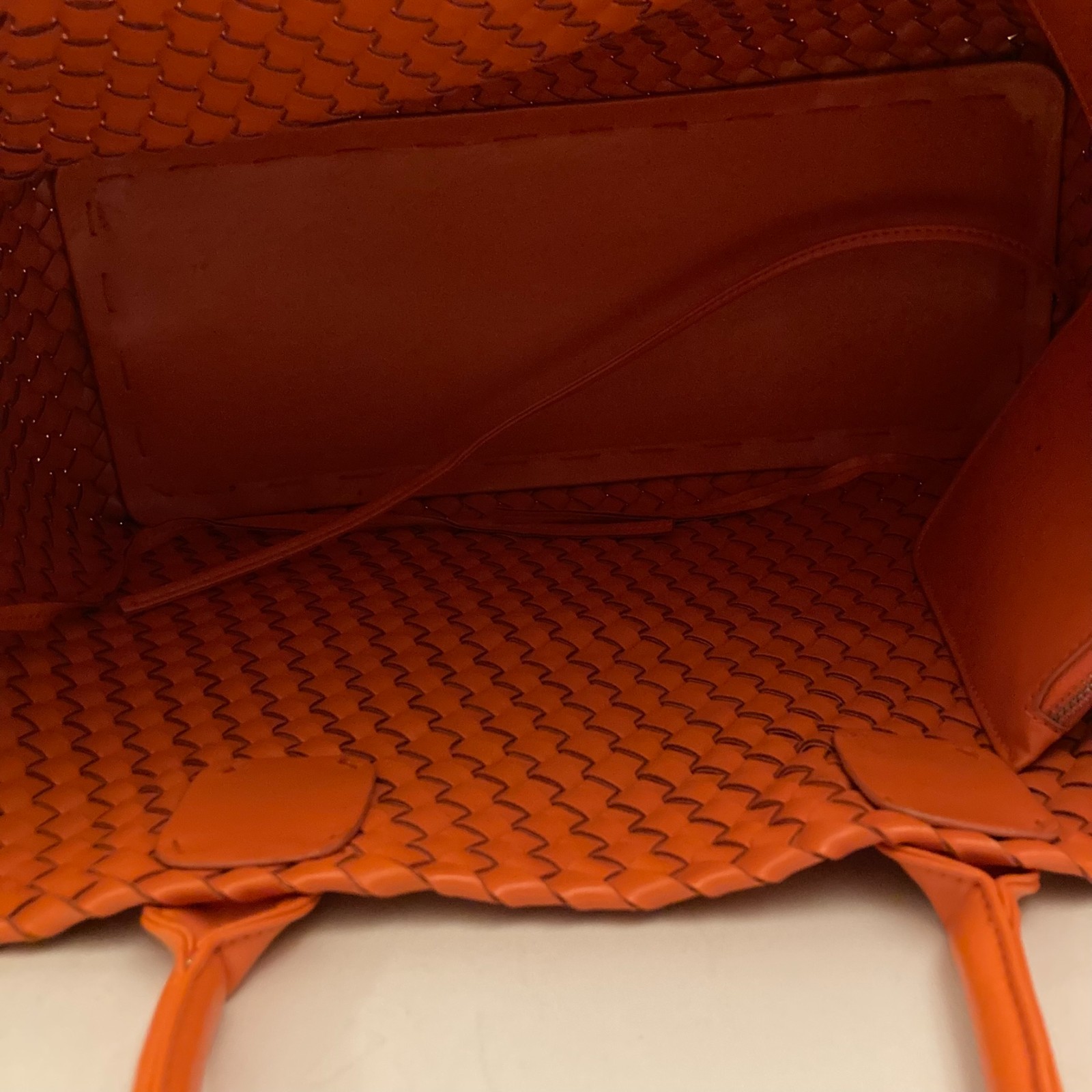 Woven Nappa Leather Tote Bag 21″ Intrecciato Shopper Lambskin Orange Large