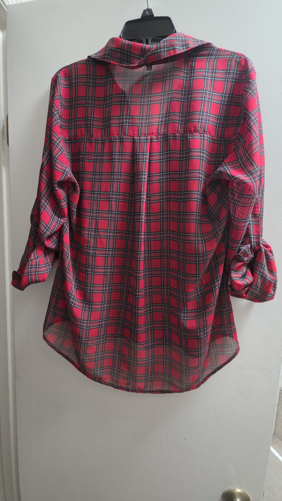 Express The Portofino M Shirt Red Black White Checks Top Button Up Blouse NWOT