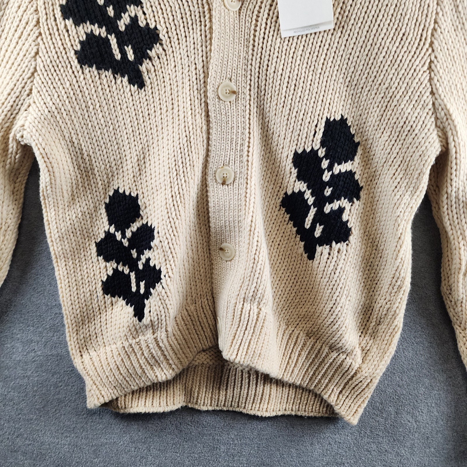 NN.07 Mika Chunky Cardigan Button Sweater Men’s M Ecru/Black V-Neck Long Sleeve