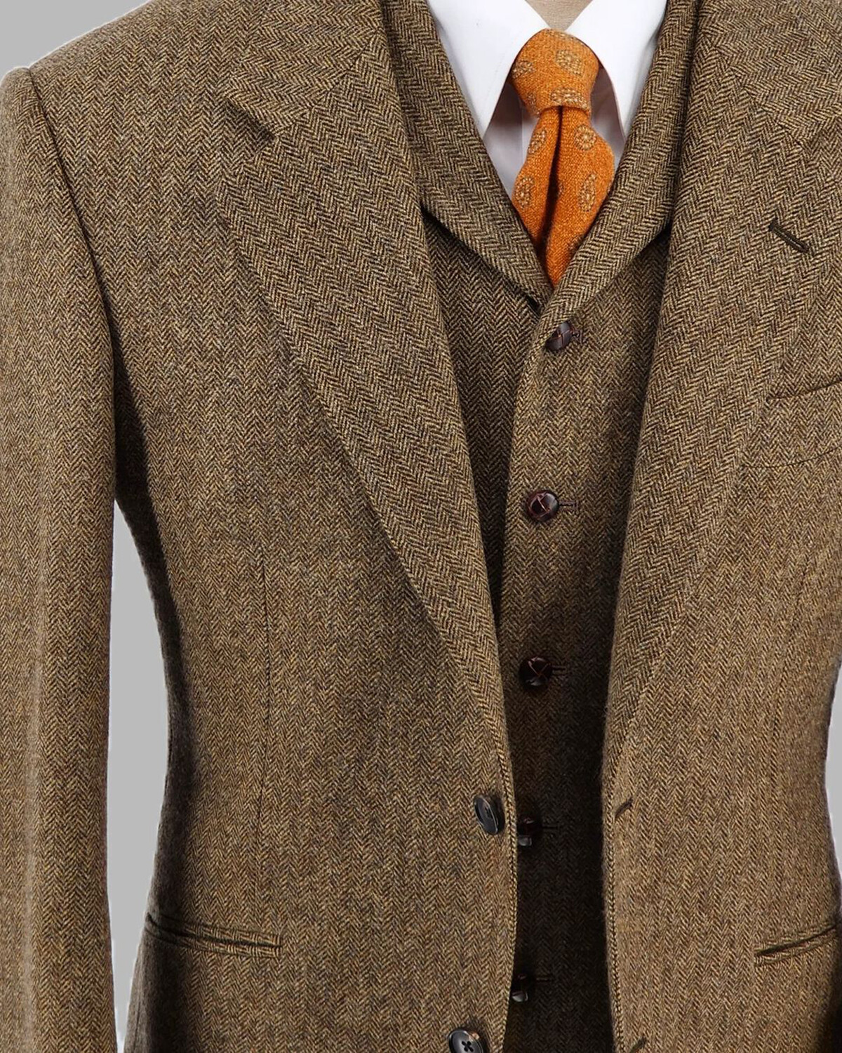 Brown Business Men Suits Herringbone Formal Classic Regular fit Wedding Tuxedo