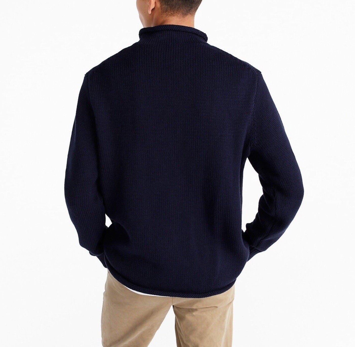 J.CREW sweater rollneck navy blue cotton chunky mock high fisherman’s roll neck