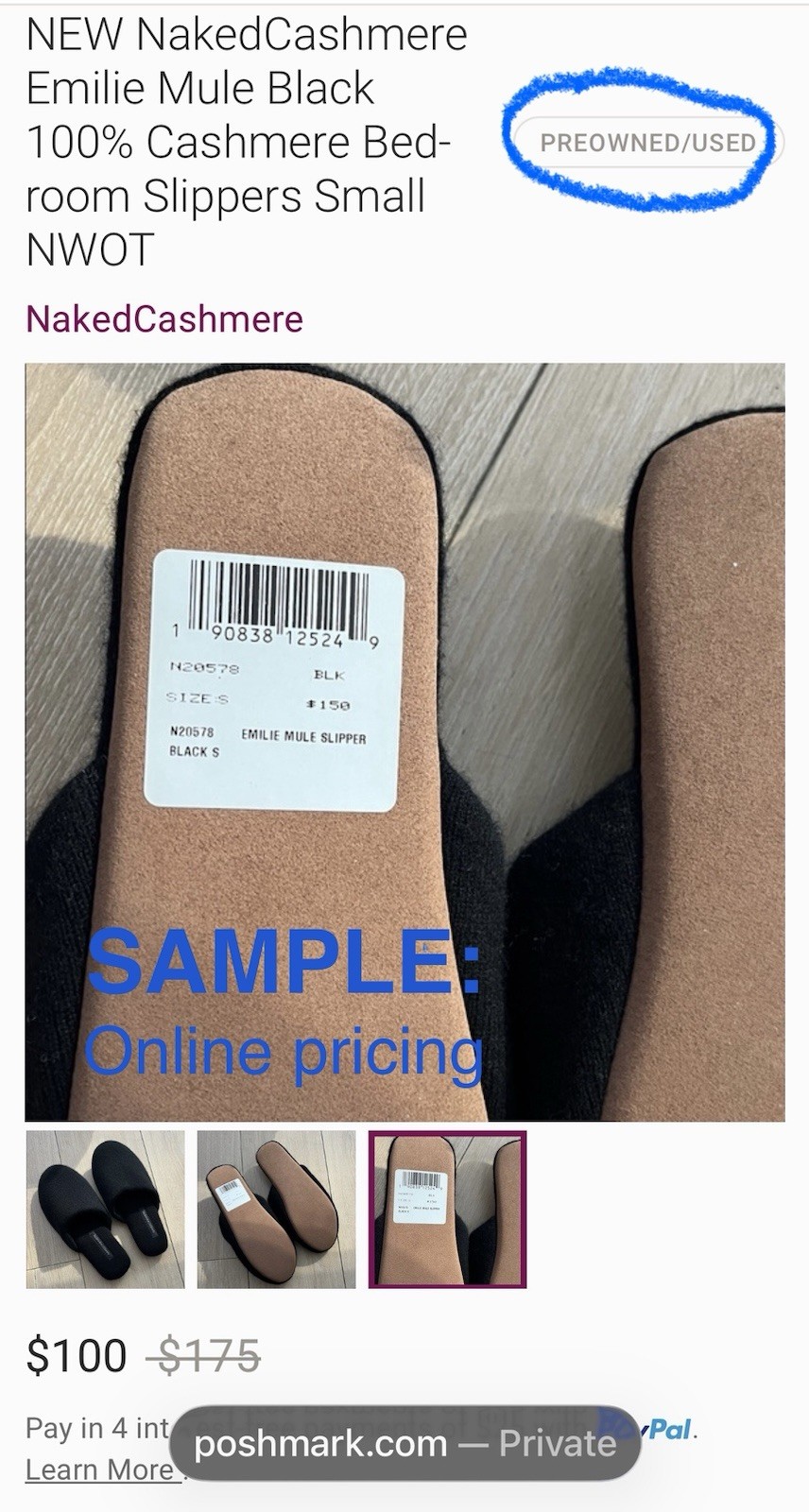 New! Naked Cashmere Love Slippers 100% Cashmere w/Fox Fur Sz L/XL 9-10 🥰