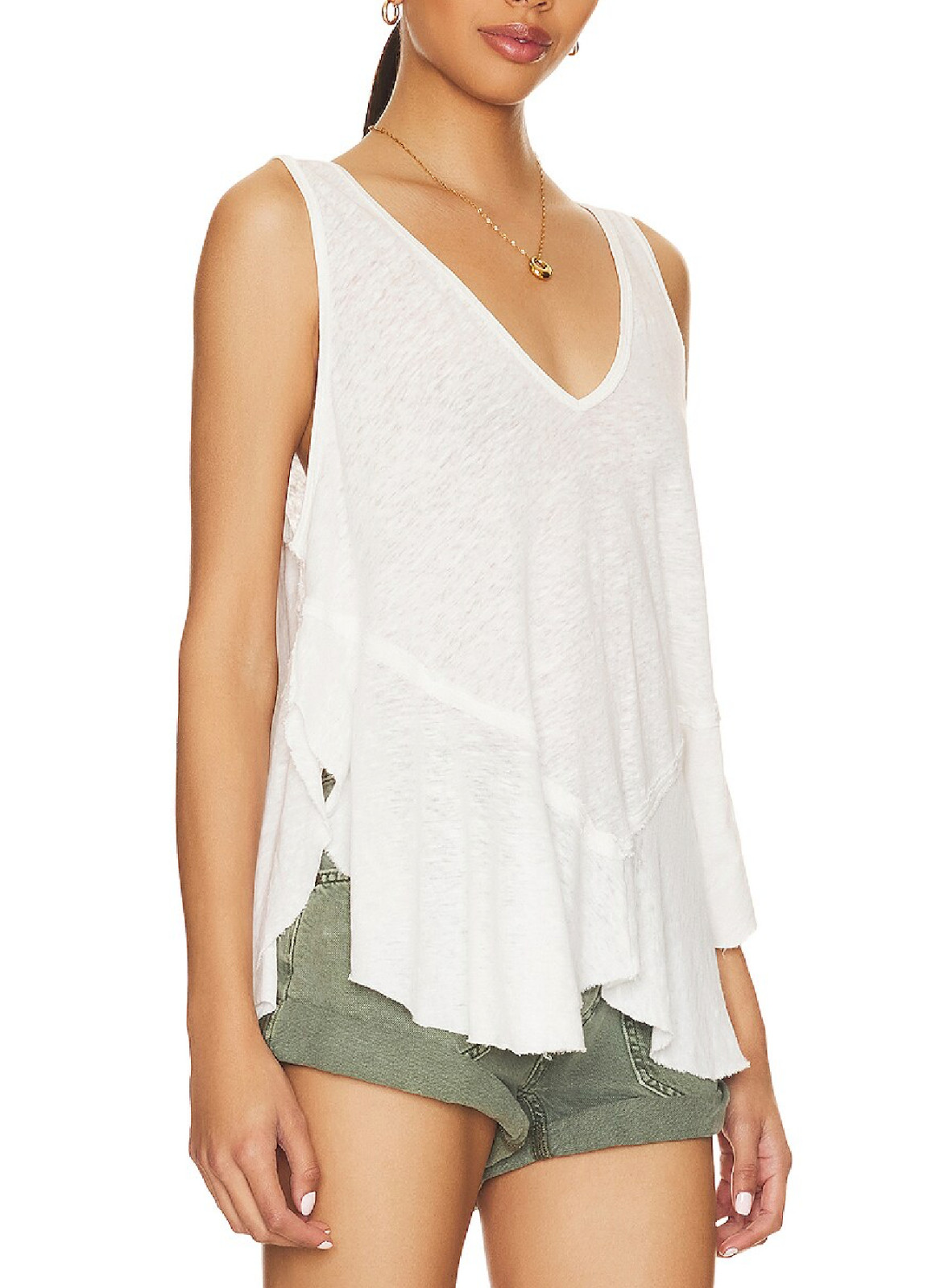 Free People We The Free Optic White Sleeveless Rosie Drop Waist Tank Sz XL