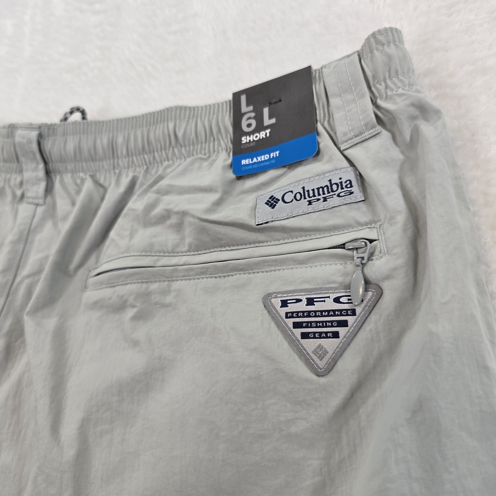 Columbia PFG Shorts Mens L Gray Backcast IV 6 In Inseam Swim Trunks Omni-Shade