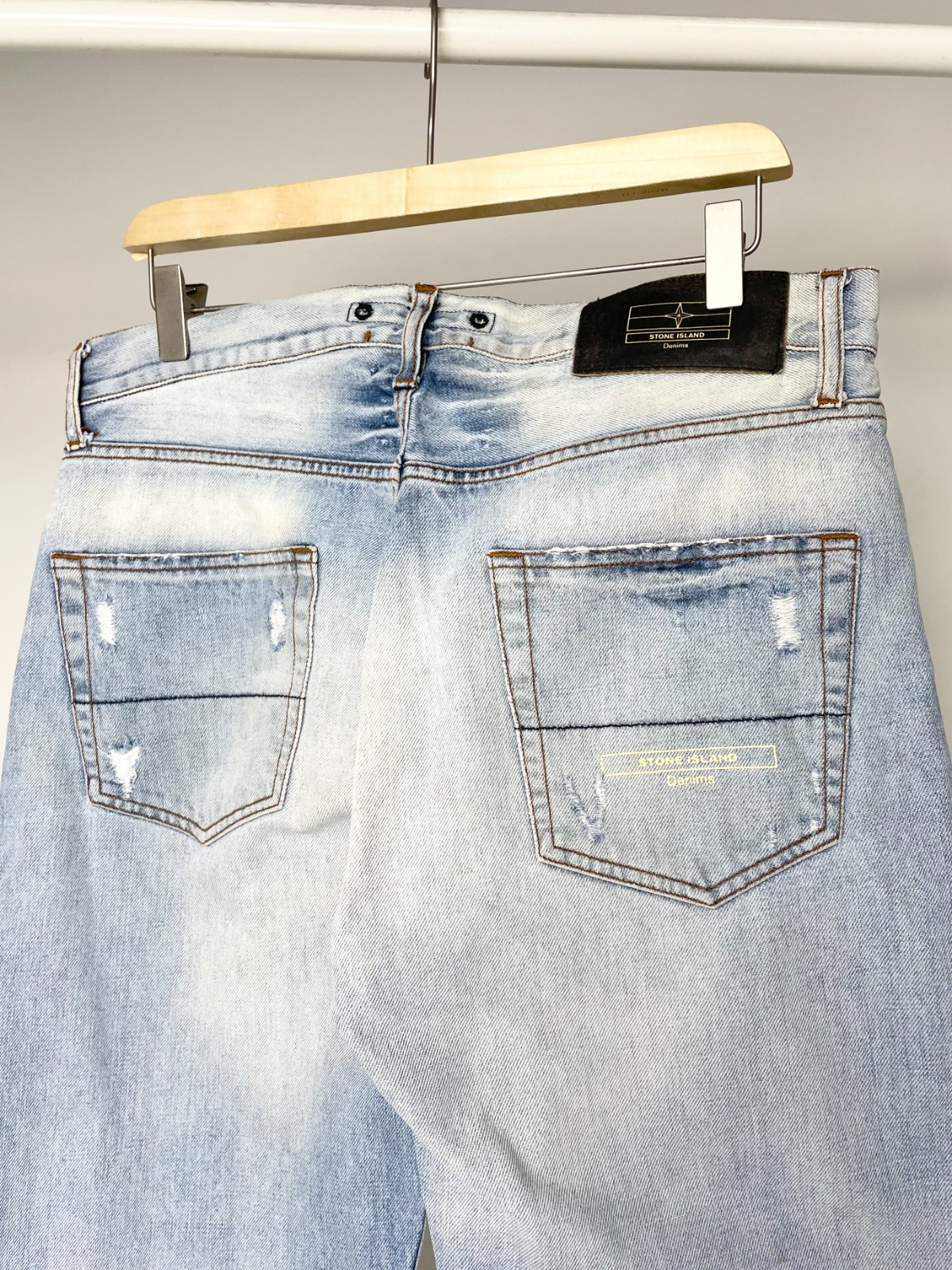Stone Island Denim ( Size 34 ) Vintage Distressed Faded Light Blue Jeans Pants
