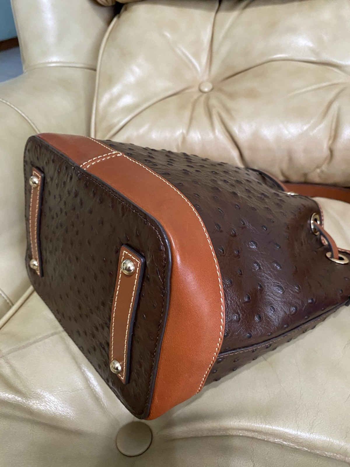 Dooney & Bourke Ostrich Small Drawstring Shoulder Bag Leather Bucket