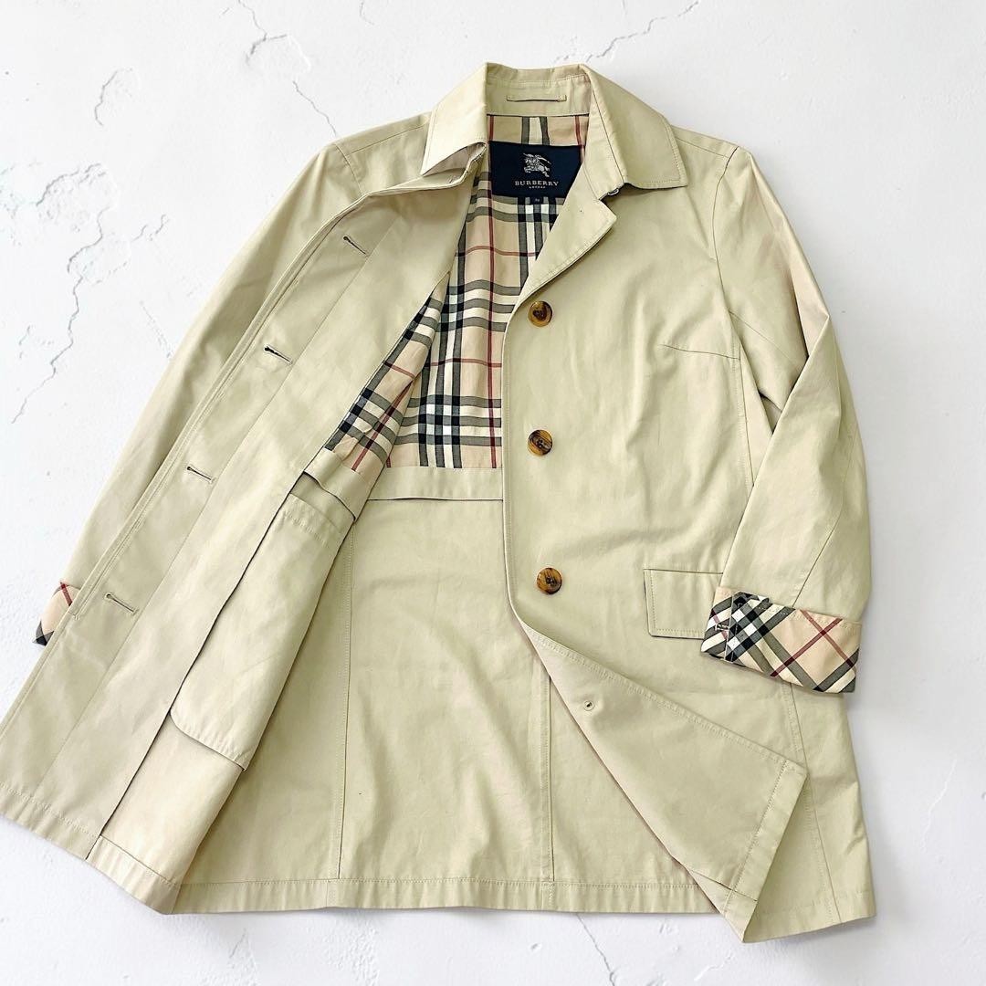 BURBERRY LONDON Trench Coat Balmacaan Nova Check Beige Size 38 M Cotton