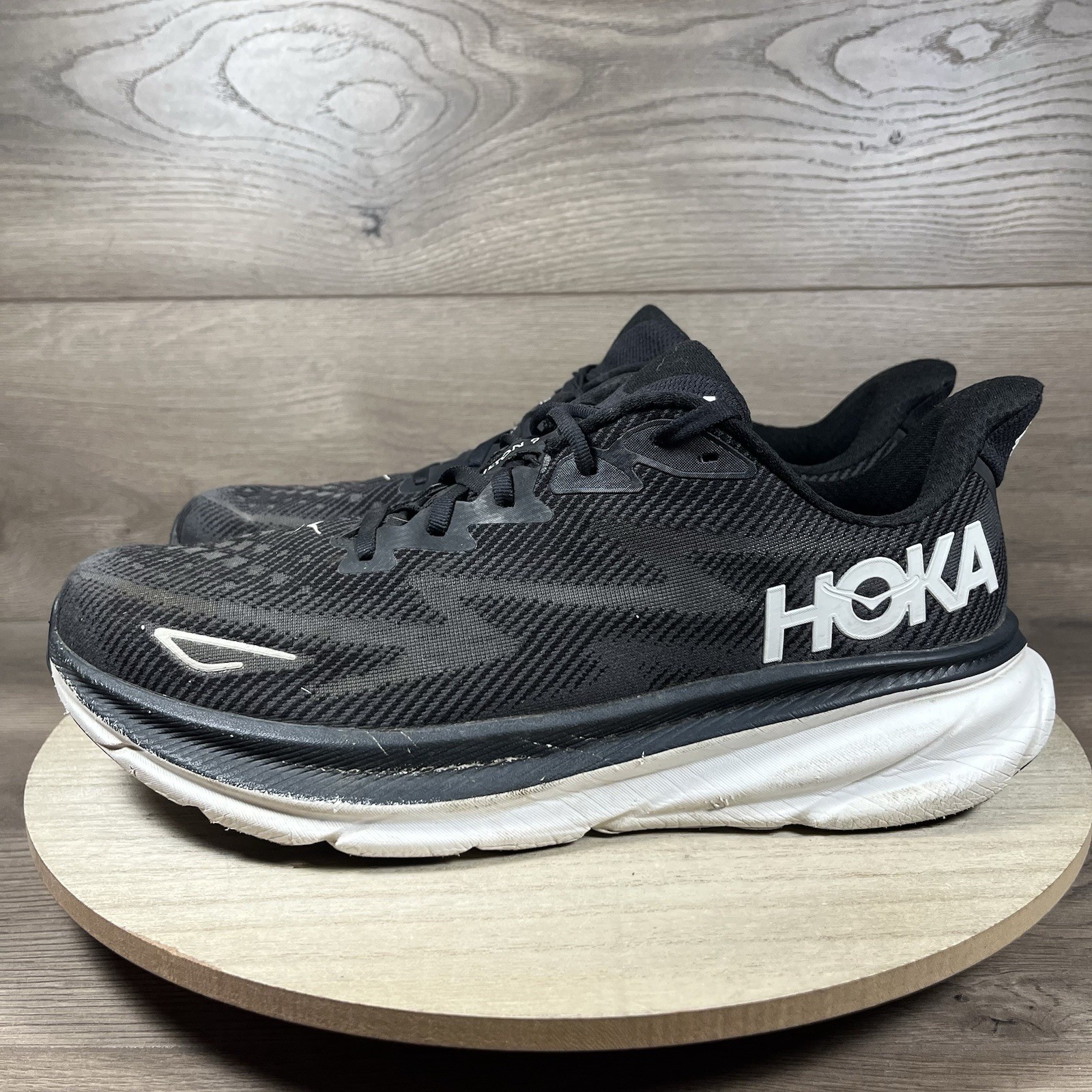 HOKA One One Clifton 9 Black White Running Shoes Mens Size 13 D