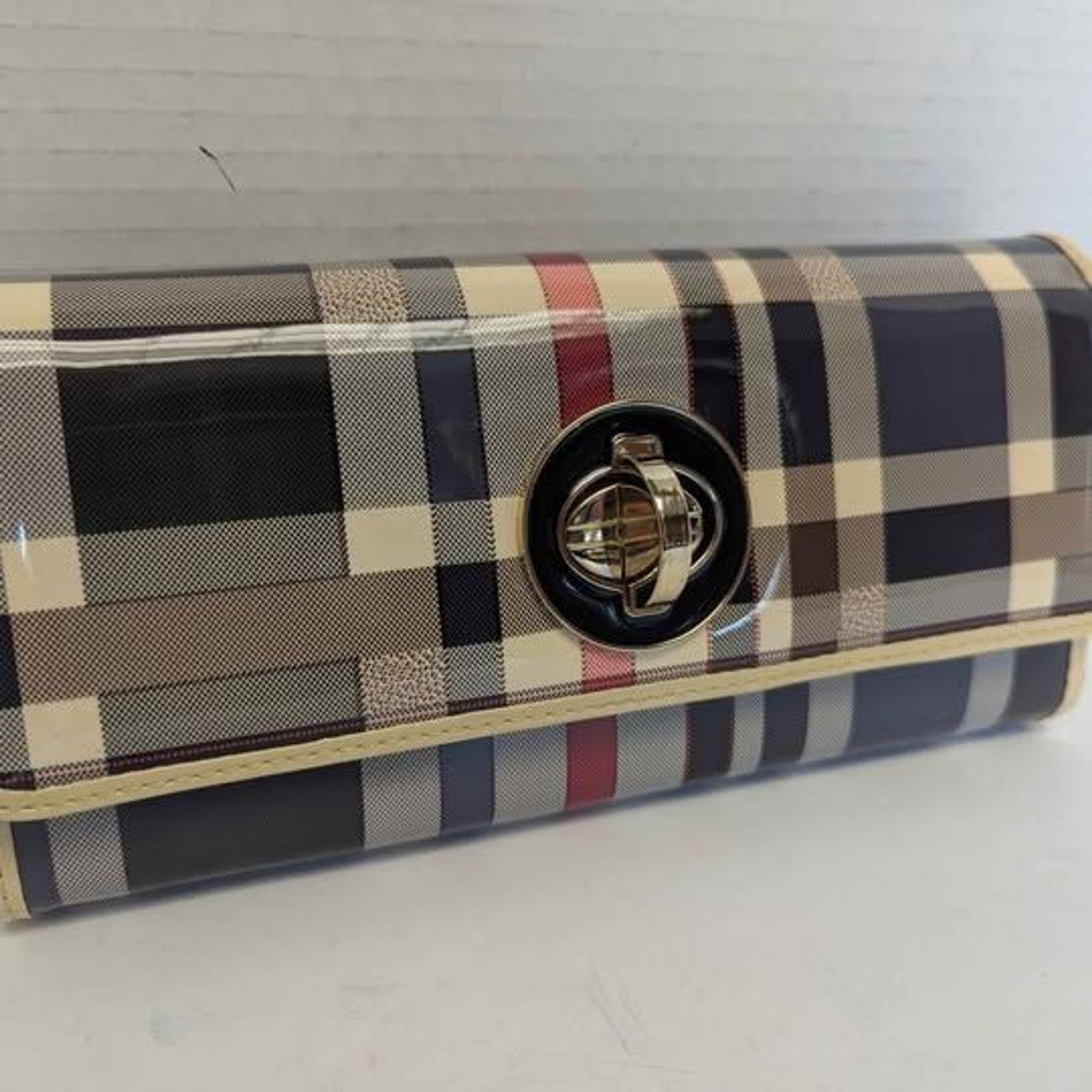 Small Plaid Patent Leather Wallet Y2K Mini Purse Bag for Her 8.5×4.5×1.5