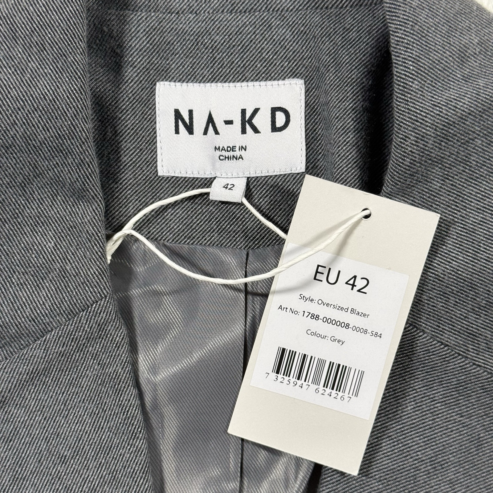 NA-KD X Stephsa Women’s Size EU 42 / US 12 Gray Oversized Blazer Jacket