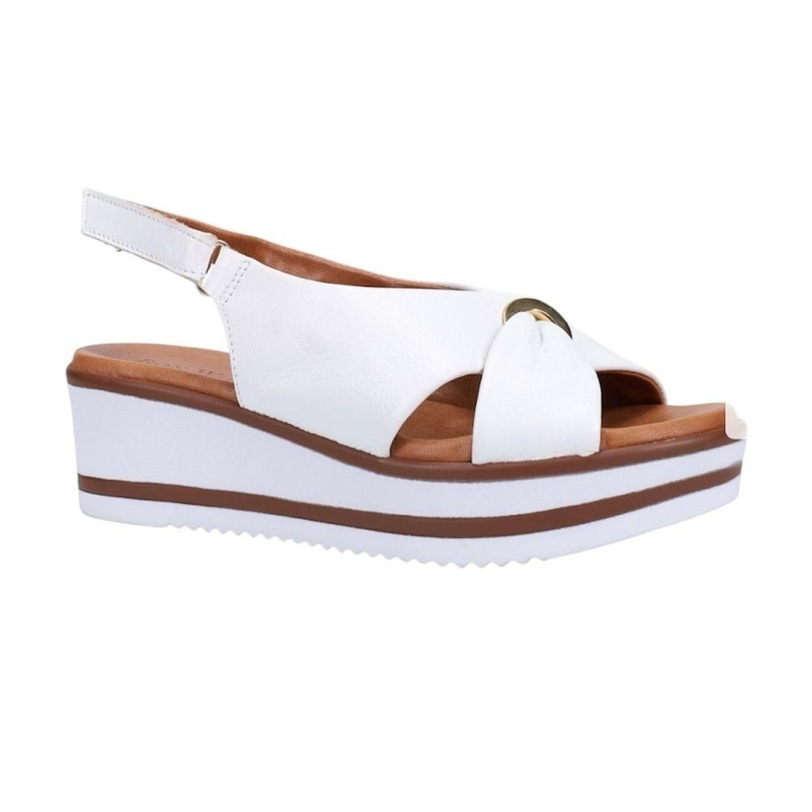 Ron White Priya Lightweight Leather Wedge Sandal in White and Gold Accents 41/10