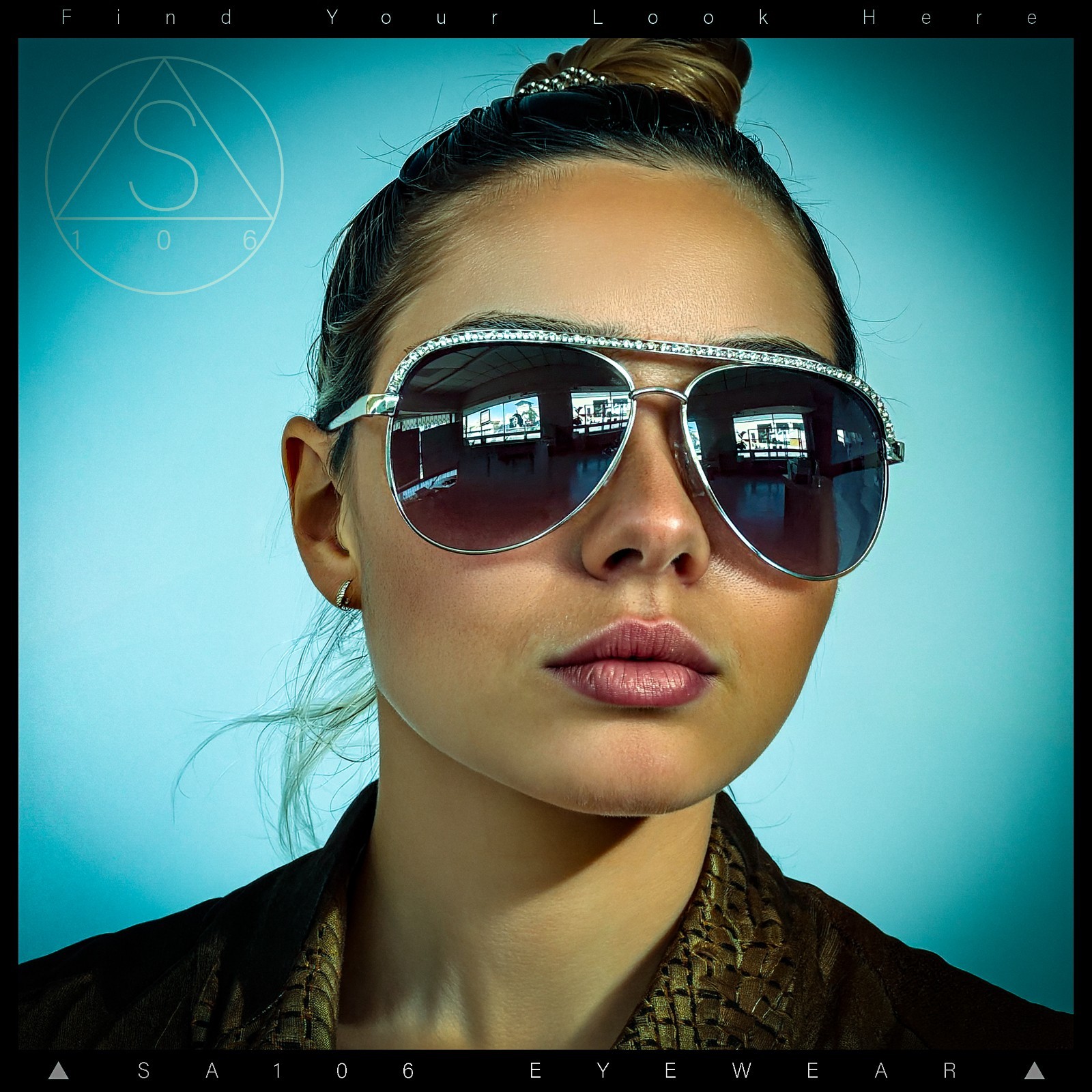 SA106 Rhinestone Trim Pilot Sunglasses UV400 Metal Frame Gradient Lens