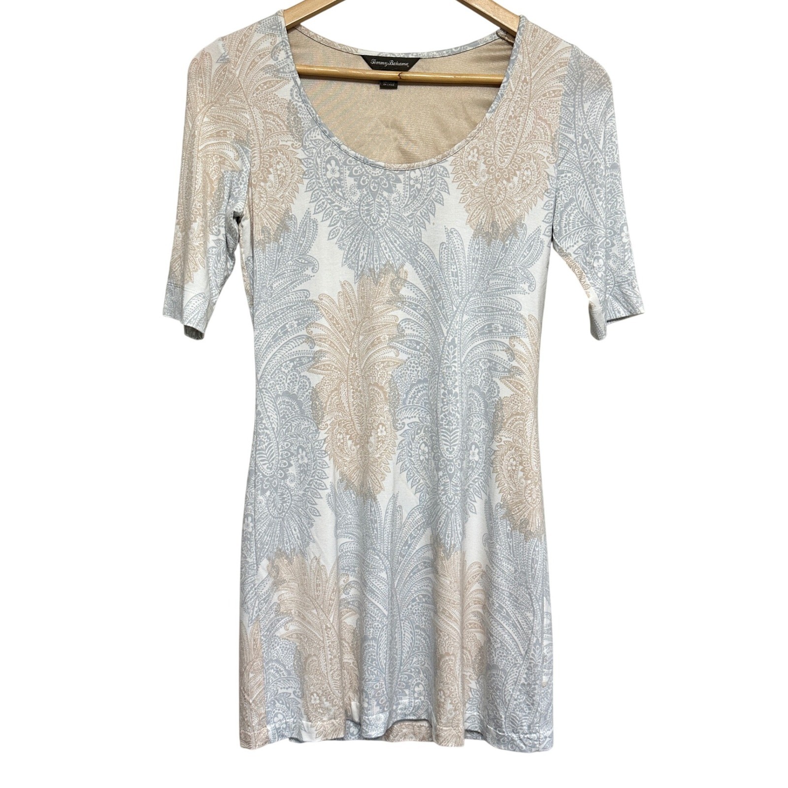 Tommy Bahama Knit Resort Mini Dress Womens XS Casual Travel Beach Cruise Neutral