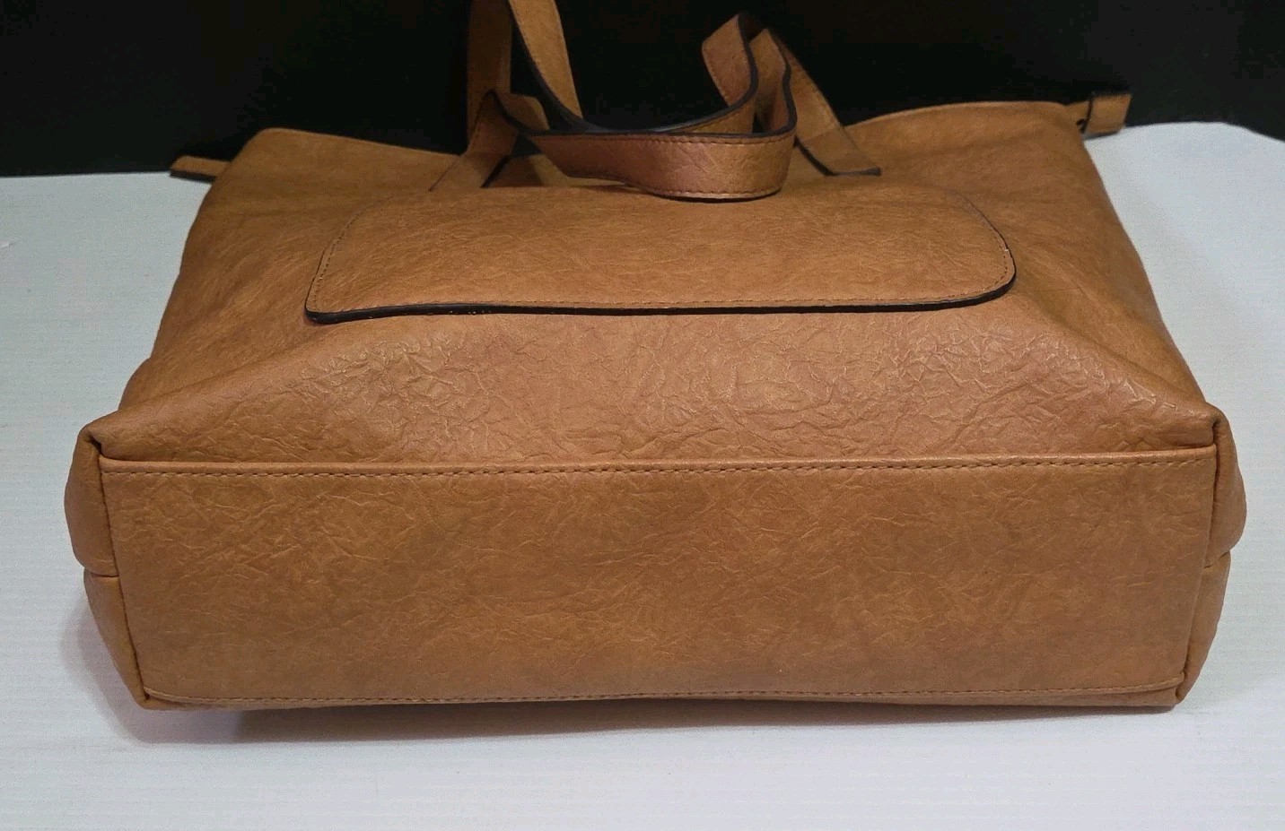Womens Brown Vinyl Tote Shoulder Stylish Everyday Purse Bag & Cosmetic Bag 17×13