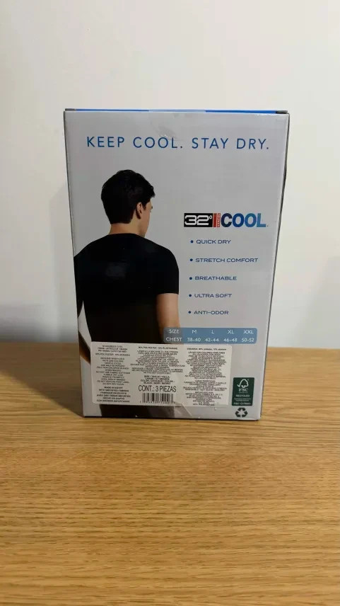 32 Degrees Cool Men’s T-Shirt 3 Pack Quick Dry Stretch Crew Neck Black Large