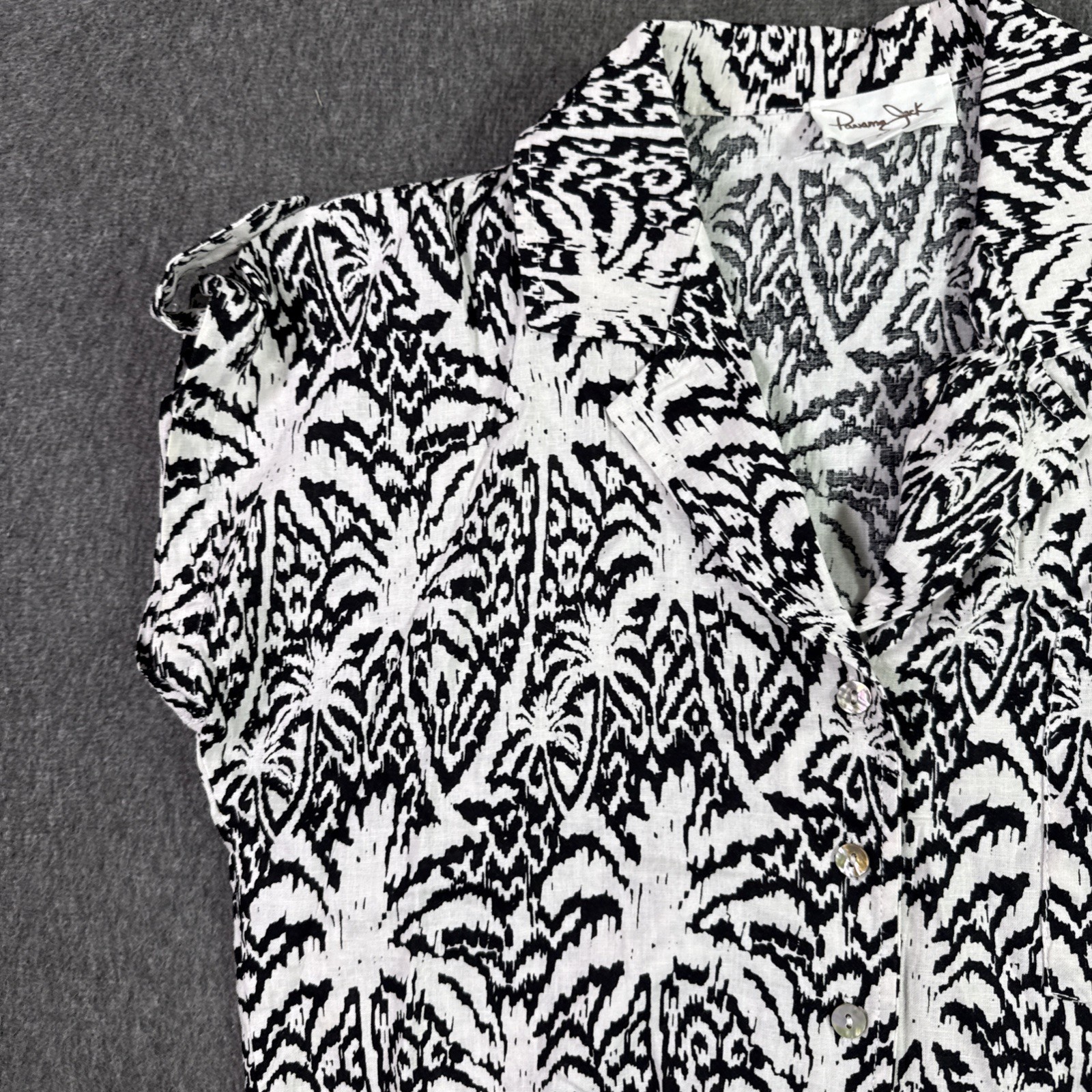 Panama Jack Linen Blend Tie Front Button Up Shirt Women’s XS Black White Floral