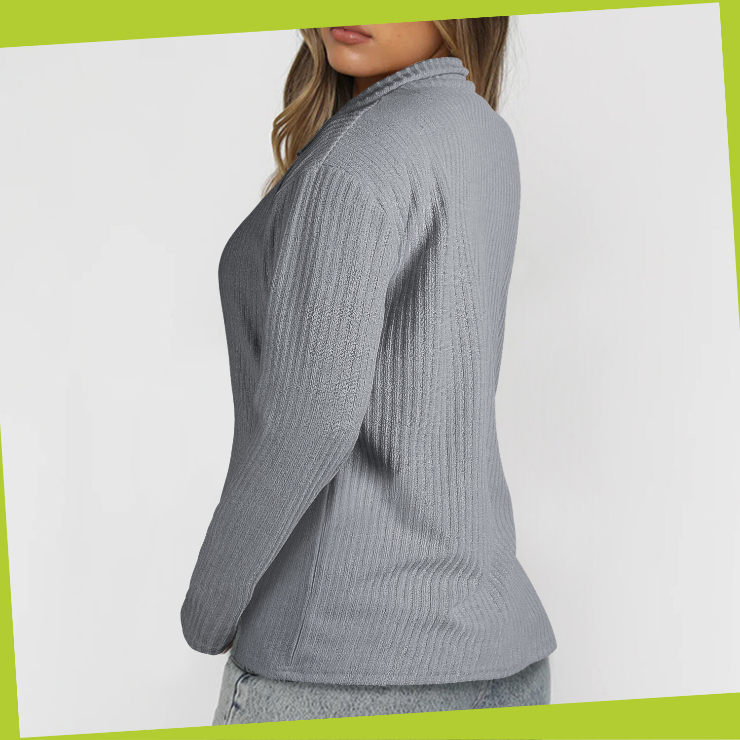 Women’s Casual Long Sleeve Half Zip Pullover Sweaters Solid V Neck Collar Top