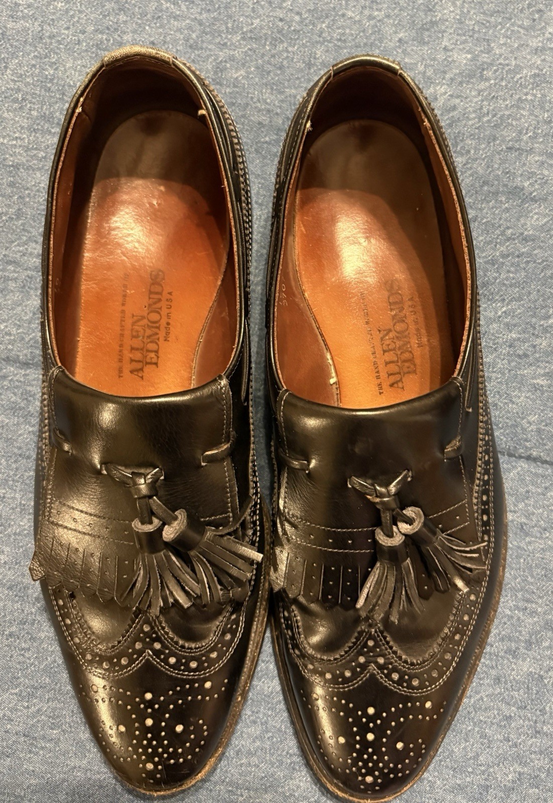 Authentic Allen Edmonds Black Leather Wingtip Brogue Tassel Loafers Men’s 10 C