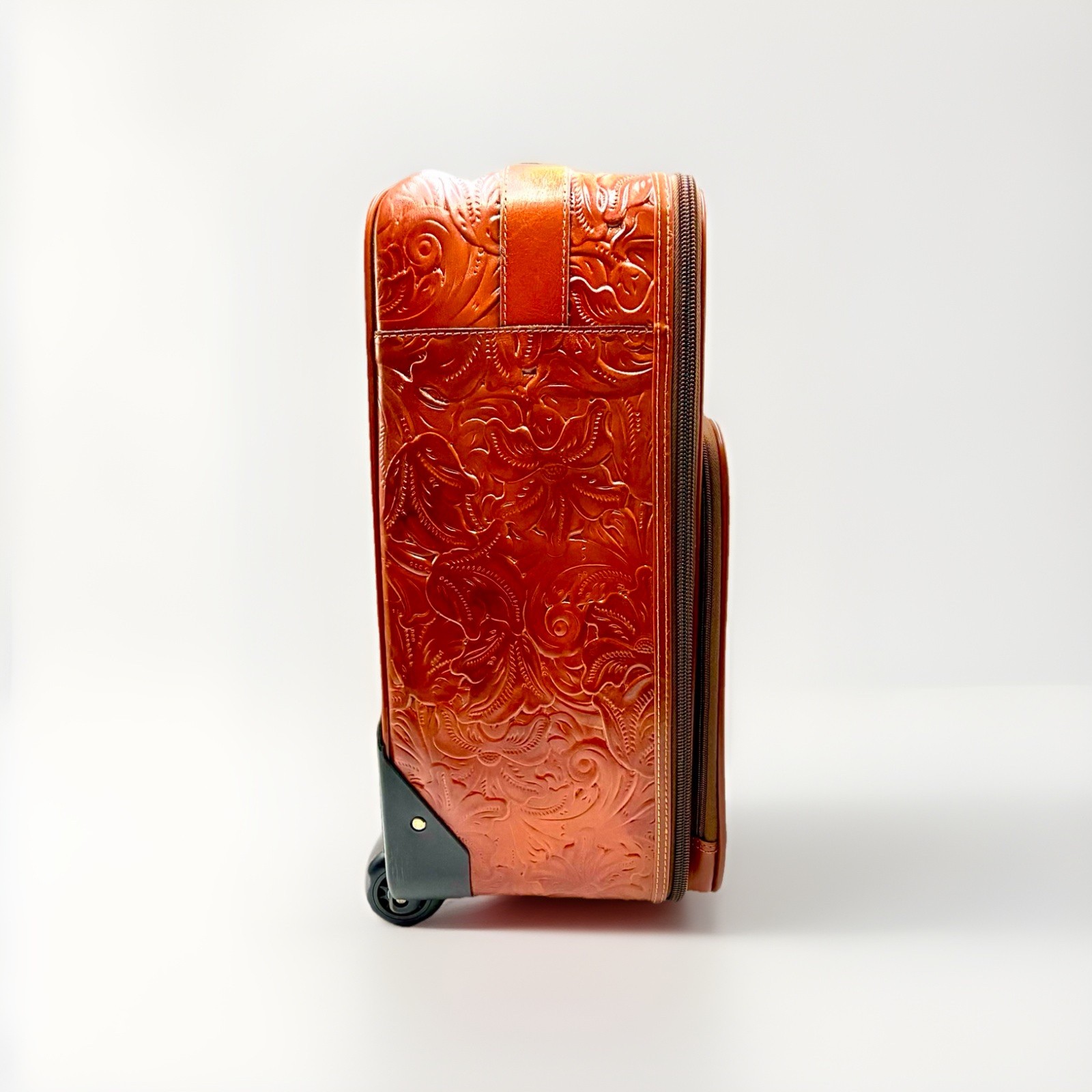 Rare Patricia Nash Brown Deep Embossed Floral Tooled Suitcase New Without Tags