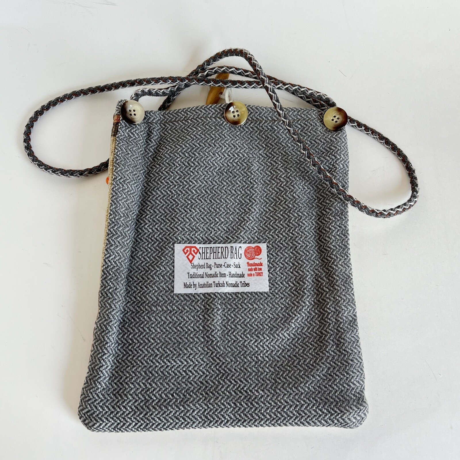 Turkish Anatolian Hand Crafted Shepherd Bag Sack Crossbody Purse Shell Buttons