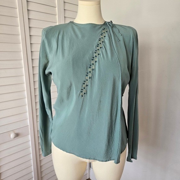 Vintage Gianni Versace Silk Blouse 90s Y2K Minimalist Floral Embroidery IT 39 M