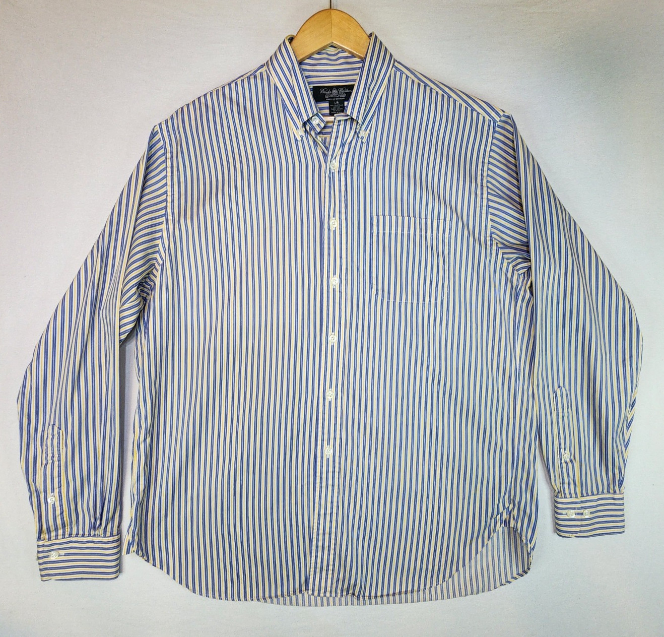 Brooks Brothers Shirt Mens Size Large Regular Blue Striped Egyptian Cotton USA